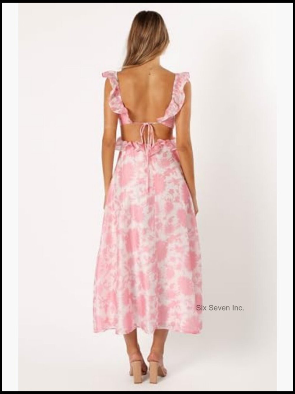Polyester Maxi Dress with V-Neck Ruffle and Open Back Tie - Picture 4 of 7